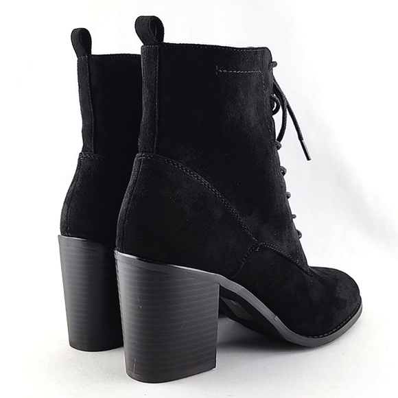 Forever 21 Black Faux Suede Heeled Lace Up Ankle Boots Side Zipper Size 7.5 - Picture 6 of 16